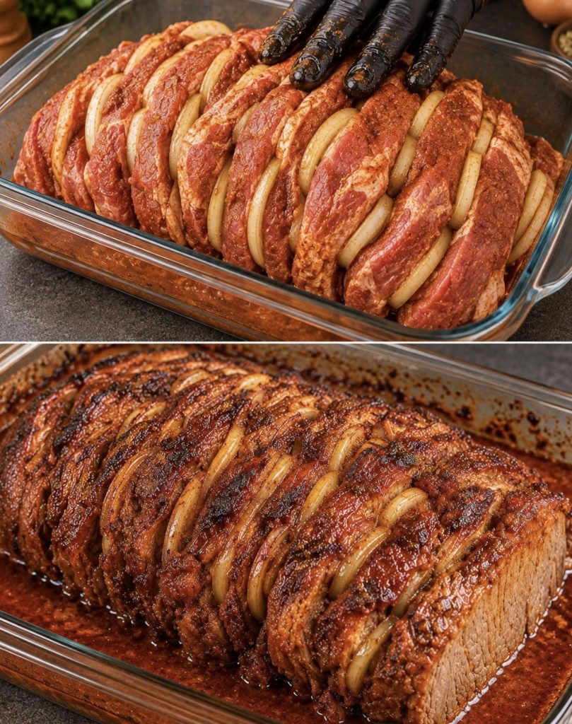 Dieser Zwiebelbraten aus dem Ofen ist einfach ein Traum! Außen herrlich würzig und goldbraun, innen wunderbar zart und saftig!